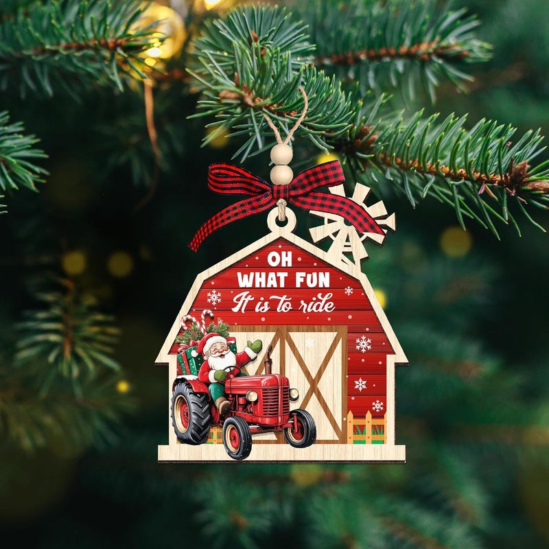 HEXMOZ Farm Christmas Ornaments - Tractor Ornaments for Christmas Tree - Ranch Ornament - Farmer Gifts for Women, Men - Farmhouse Gifts for Farmers, Red Barn Wood Xmas Decorations - Image 4
